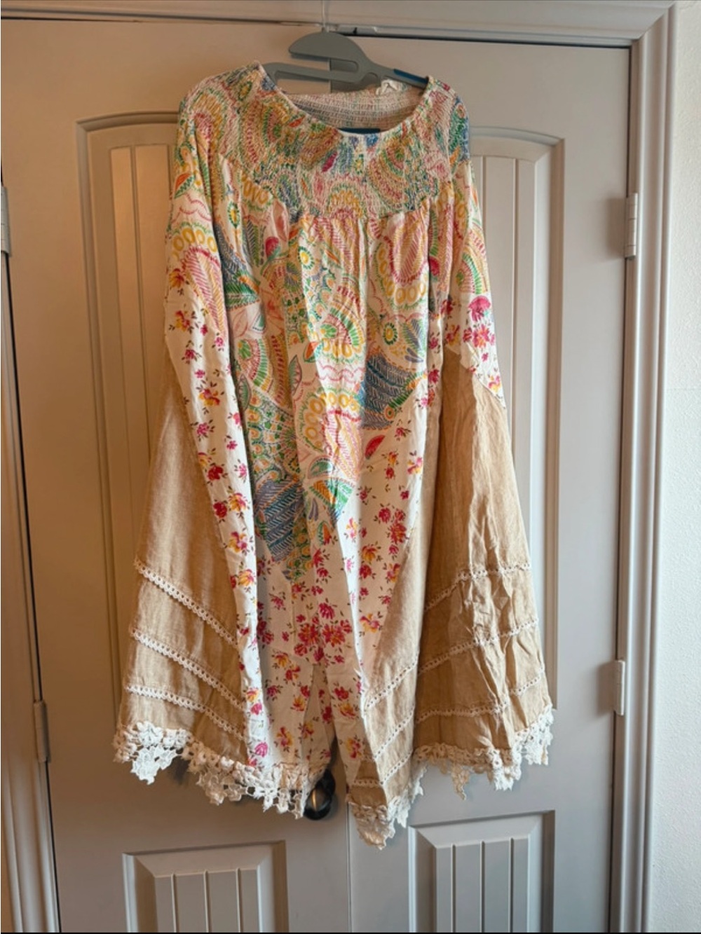 Oli & Hali Multicolor Paisley Floral Boho Pants with Tan Panels